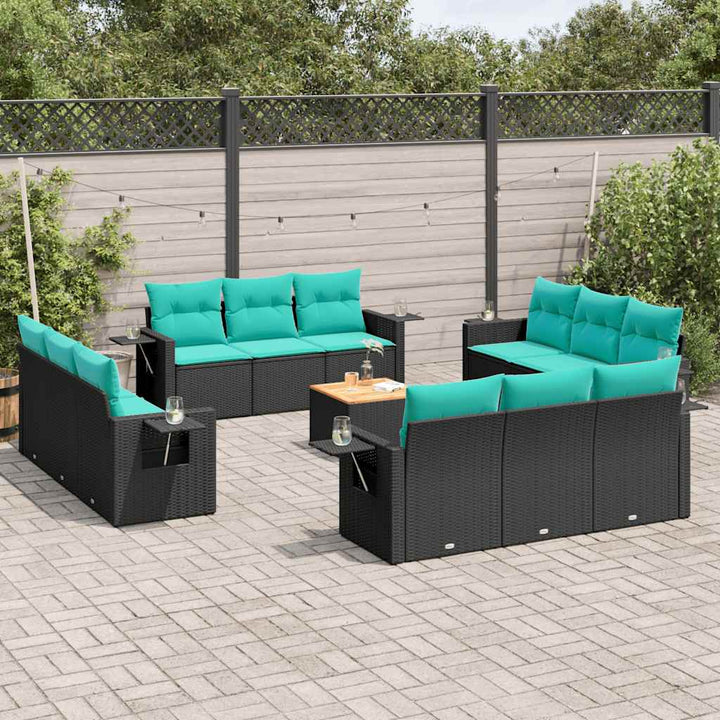 13-delt havesofasæt med hynder sort polyrattan