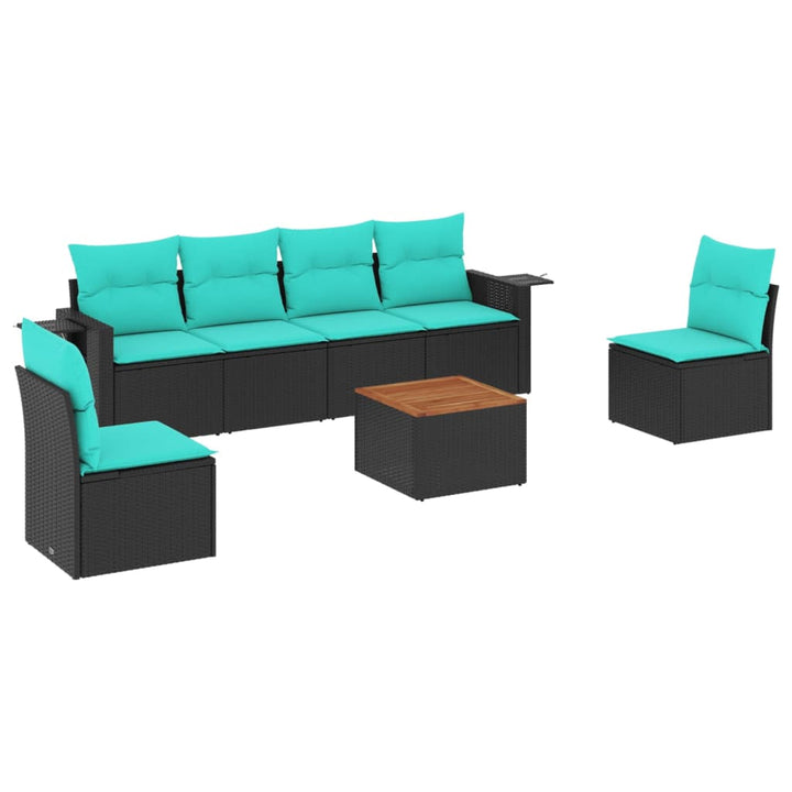 havesofasæt med 7 hynder sort polyrattan