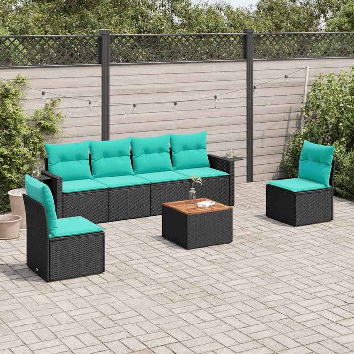 havesofasæt med 7 hynder sort polyrattan