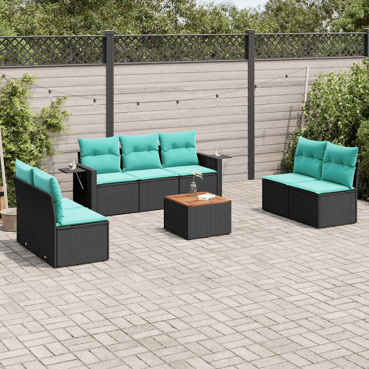 8-delt havesofasæt med hynder sort polyrattan