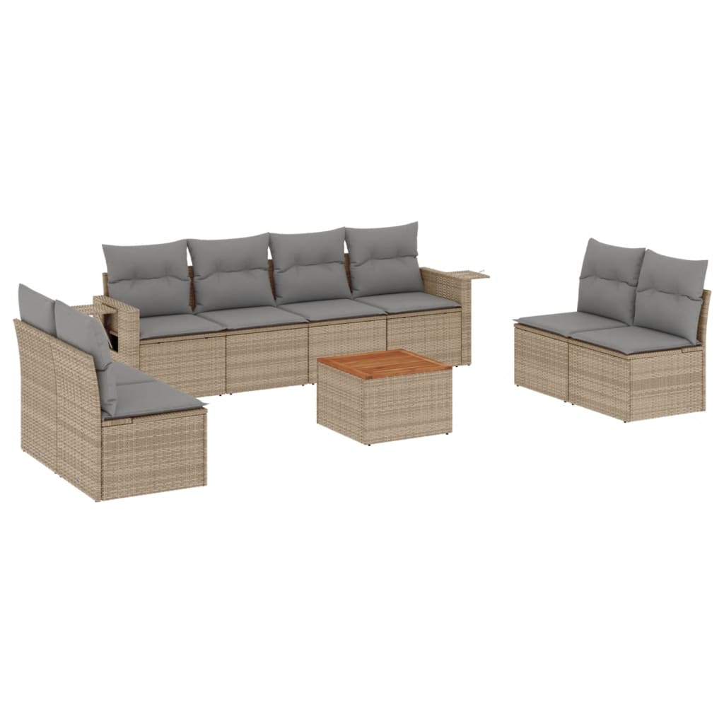 sofasæt til haven 9 dele med hynder polyrattan beige
