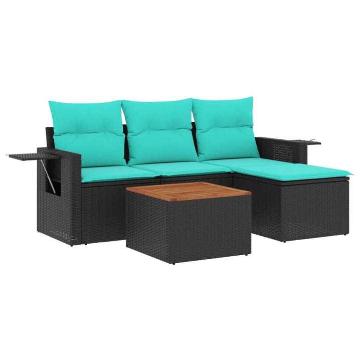 havesofasæt med 5 dele og hynder sort polyrattan