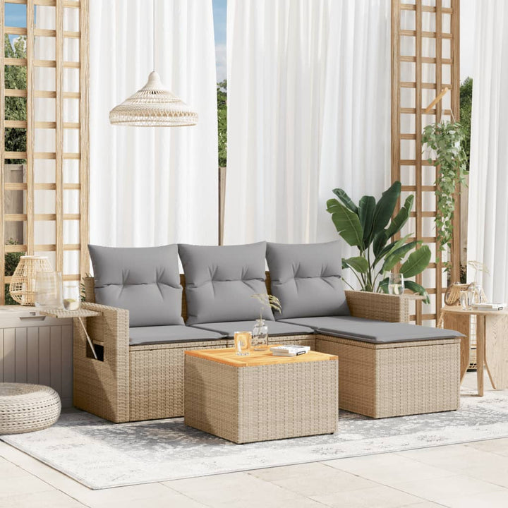 sofasæt til haven 5 dele med hynder polyrattan beige