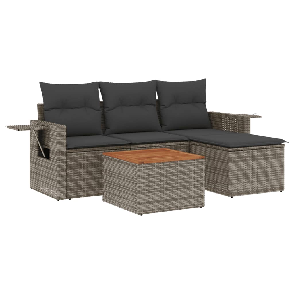 sofasæt 5 dele med hynder polyrattan grå