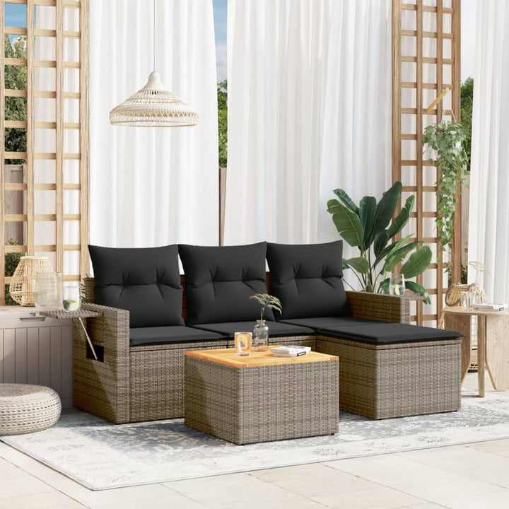 sofasæt 5 dele med hynder polyrattan grå