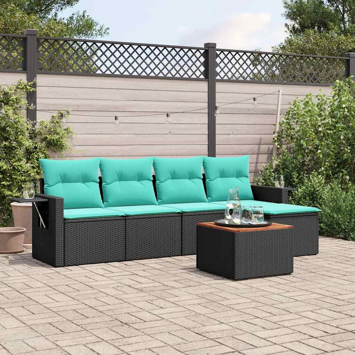 havesofasæt med 6 hynder sort polyrattan