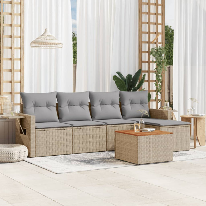 sofasæt til haven 6 dele med hynder polyrattan beige