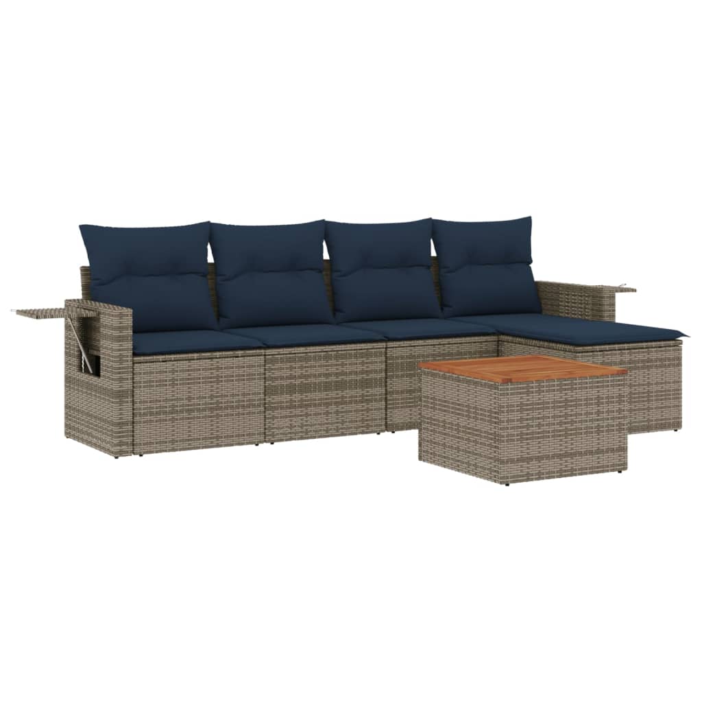 havesofasæt med 6 dele og hynder grå polyrattan