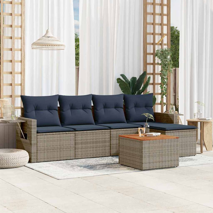 havesofasæt med 6 dele og hynder grå polyrattan
