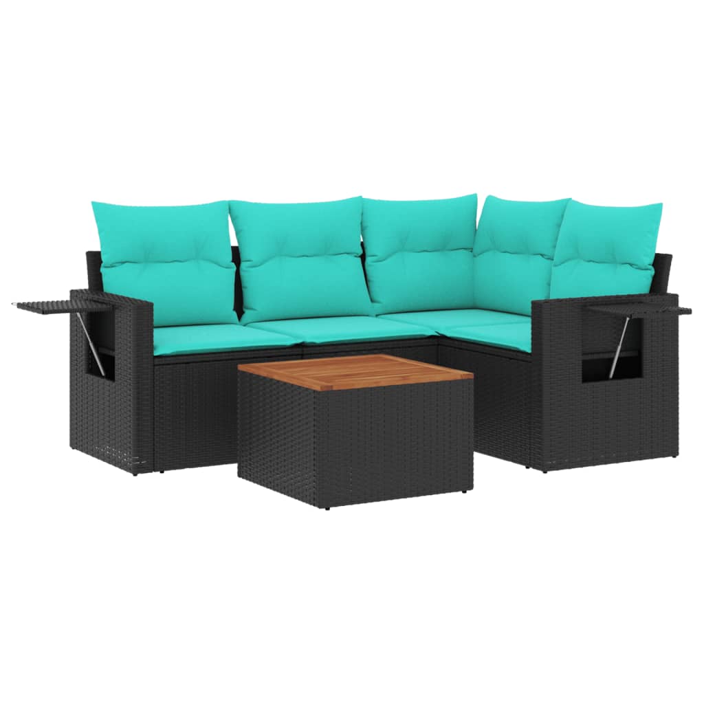 havesofasæt med 5 dele og hynder sort polyrattan