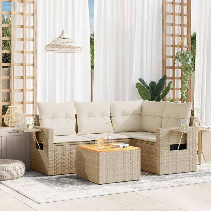 sofasæt til haven 5 dele med hynder polyrattan beige