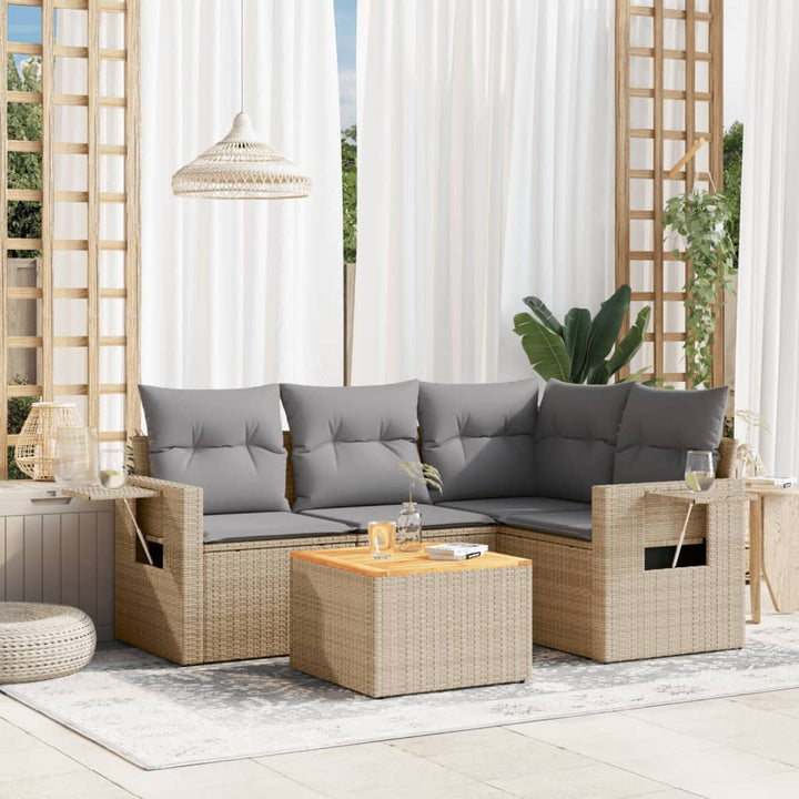 sofasæt til haven 5 dele med hynder polyrattan beige