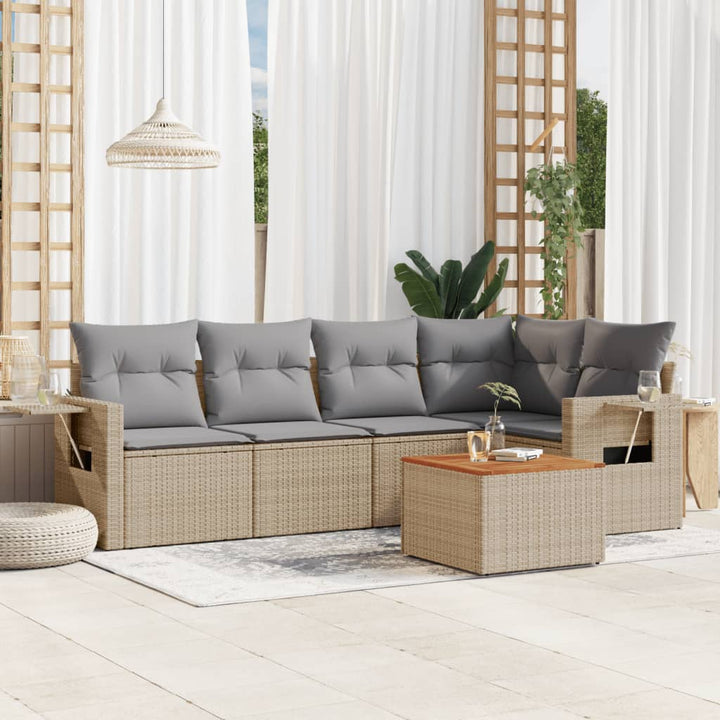 sofasæt til haven 6 dele med hynder polyrattan beige