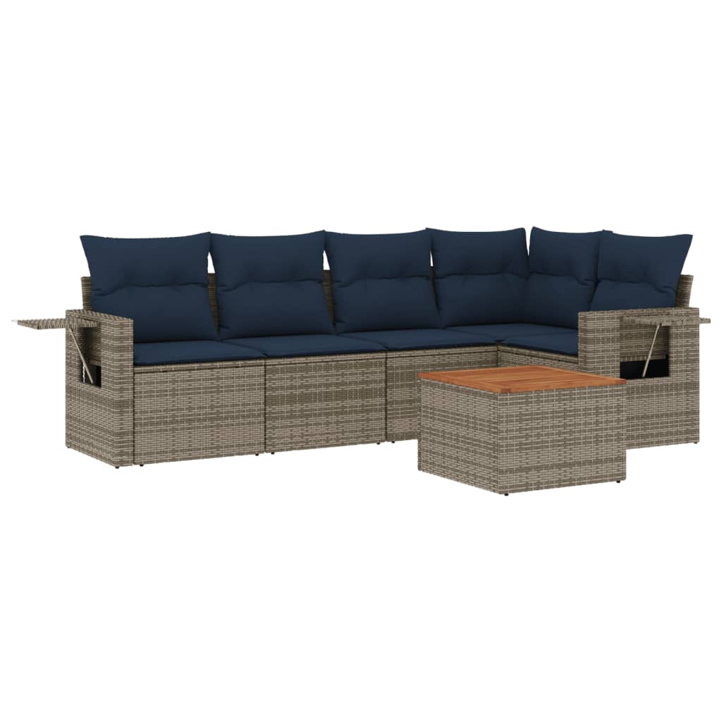 havesofasæt med 6 dele og hynder grå polyrattan