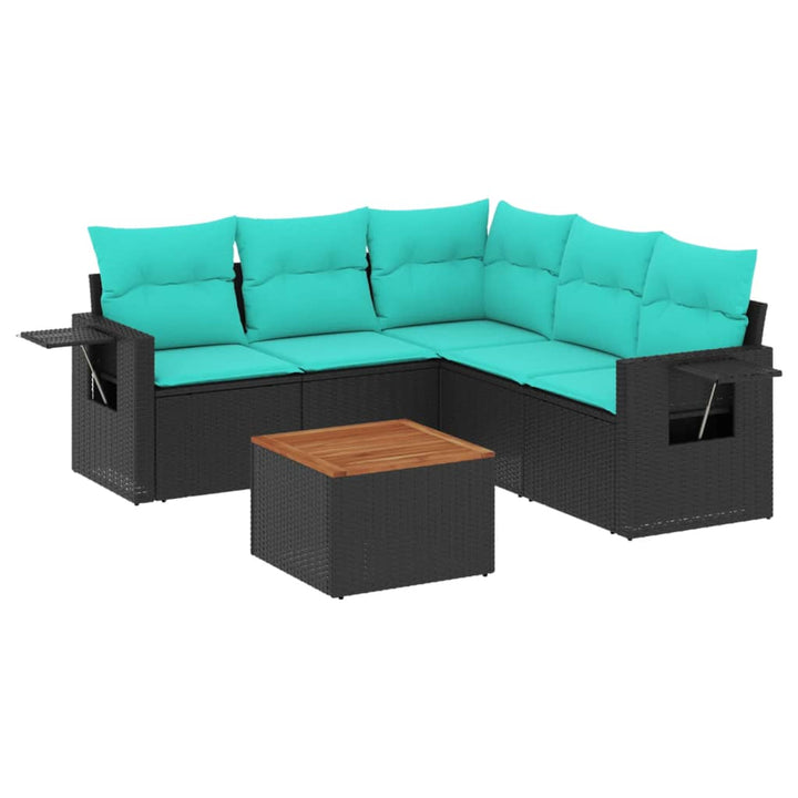 havesofasæt med 6 hynder sort polyrattan
