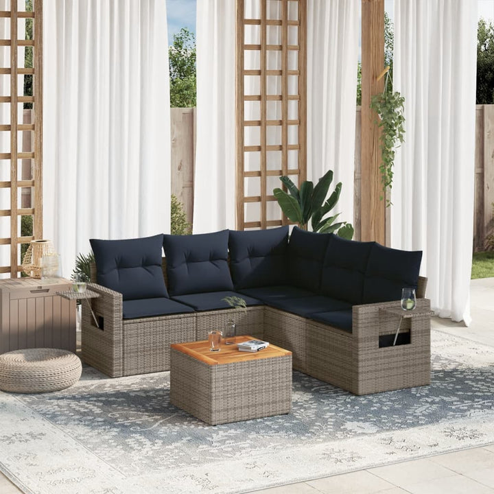 havesofasæt med 6 dele og hynder grå polyrattan