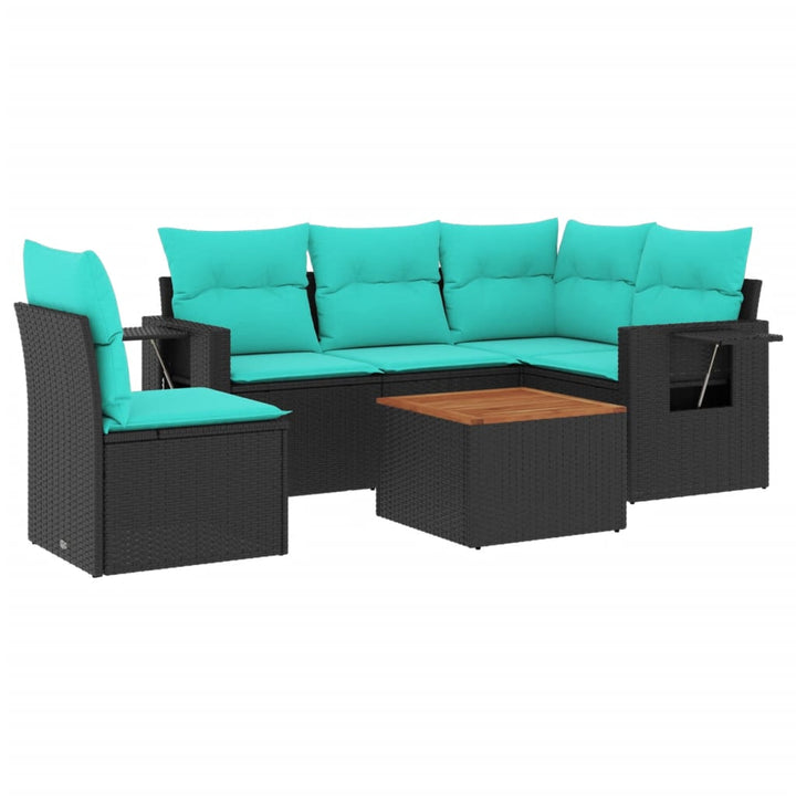 havesofasæt med 6 hynder sort polyrattan