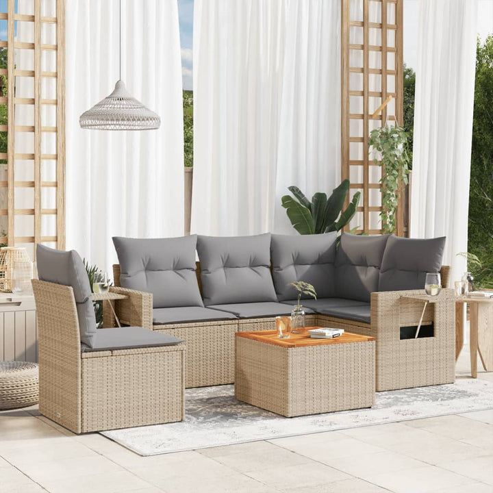 sofasæt til haven 6 dele med hynder polyrattan beige