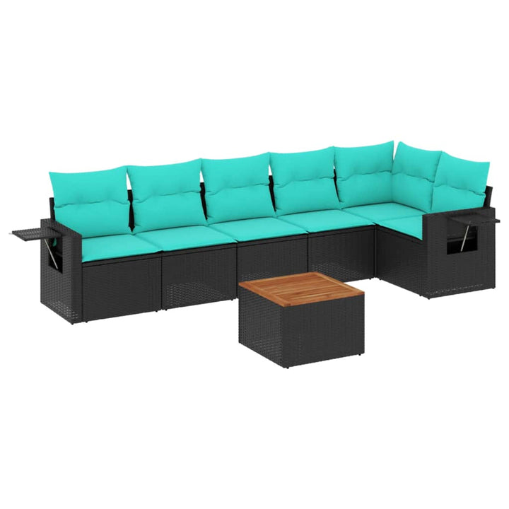 havesofasæt med 7 hynder sort polyrattan