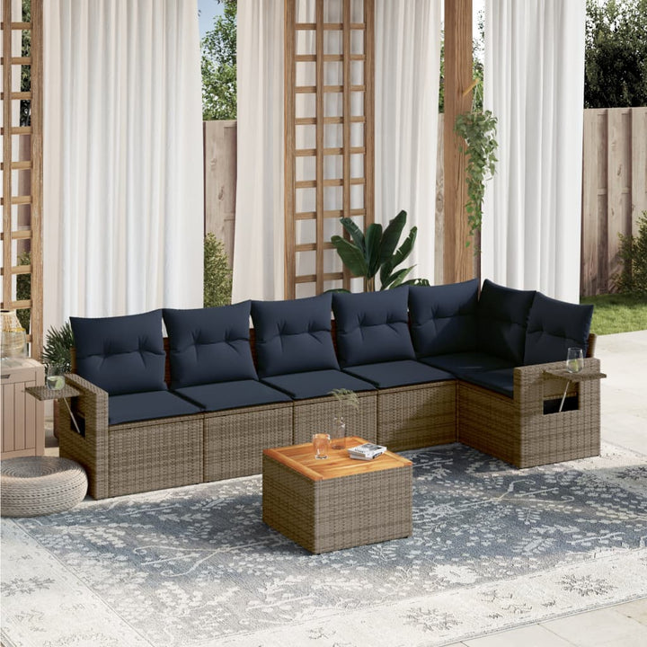 havesofasæt med 7 dele og hynder grå polyrattan