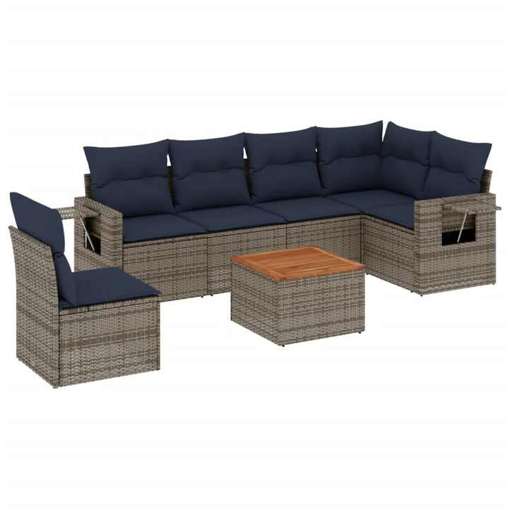 havesofasæt med 7 dele og hynder grå polyrattan