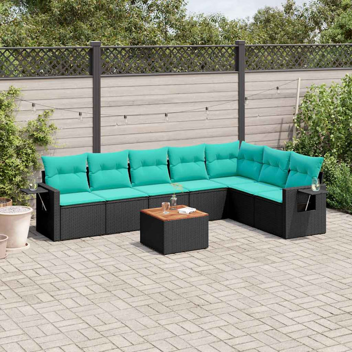 8-delt havesofasæt med hynder sort polyrattan