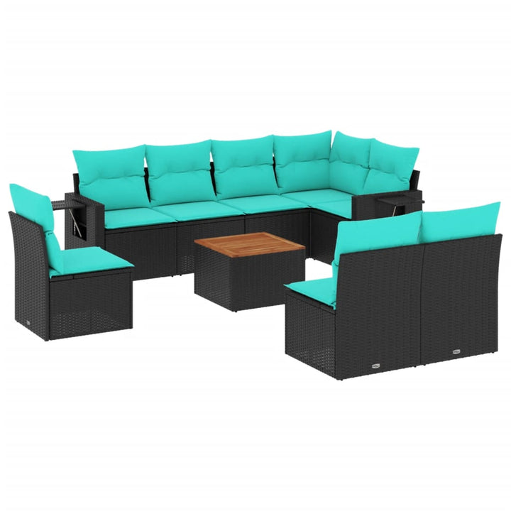 havesofasæt med 9 dele og hynder sort polyrattan