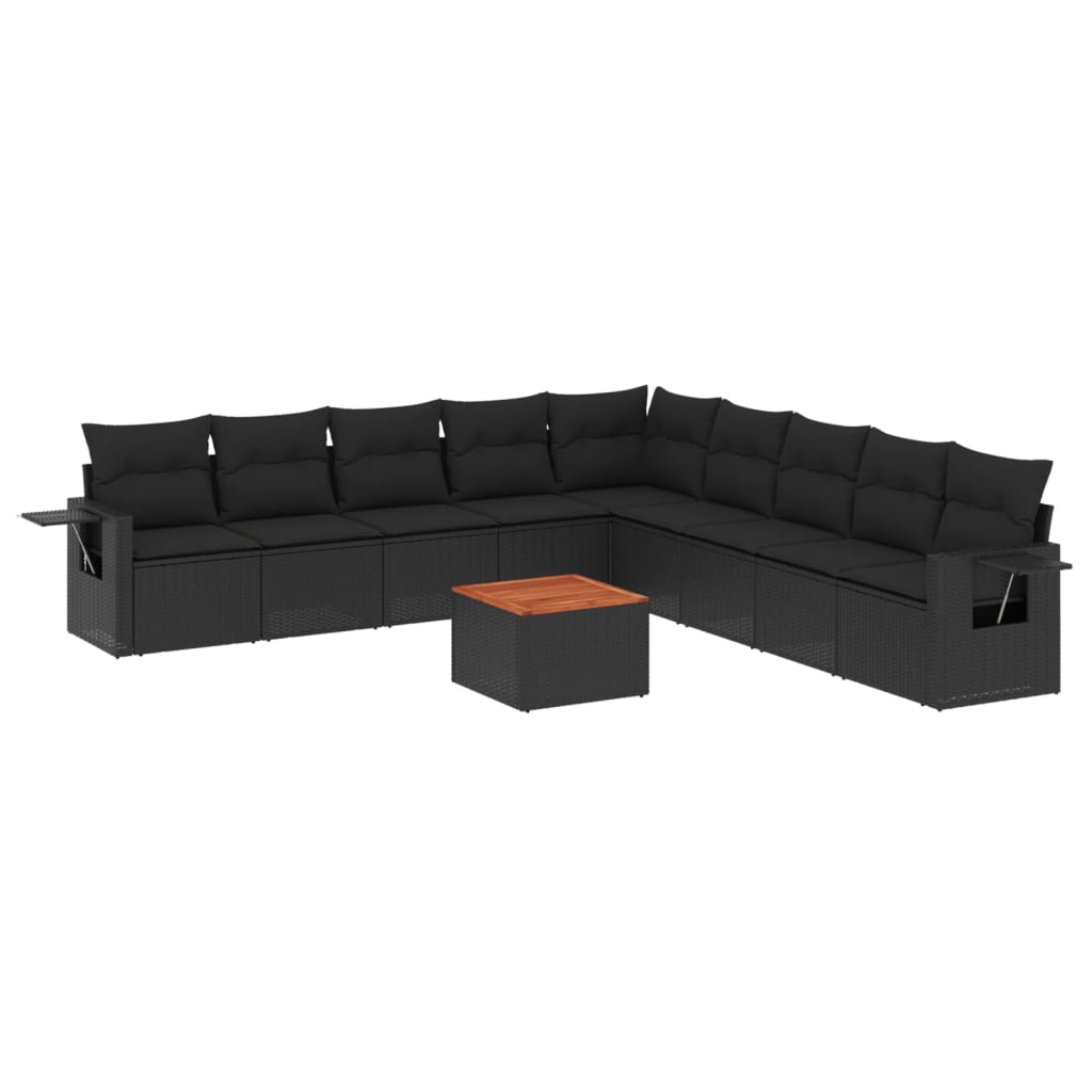sofasæt til haven 10 dele med hynder polyrattan sort