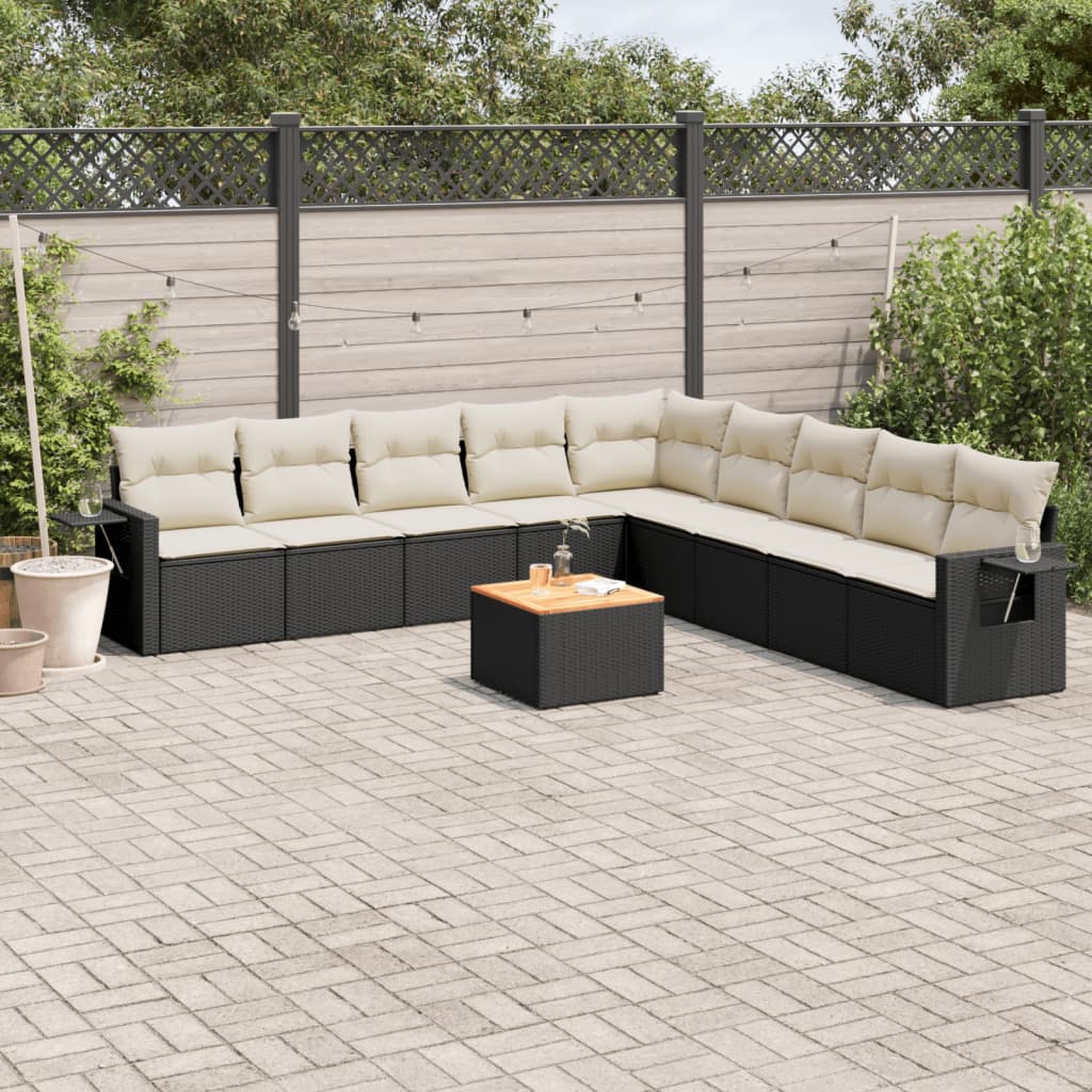 sofasæt til haven 10 dele med hynder polyrattan sort