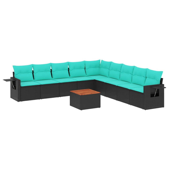 havesofasæt med 10 hynder sort polyrattan