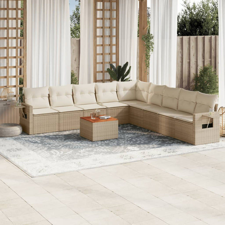 sofasæt til haven 10 dele med hynder polyrattan beige