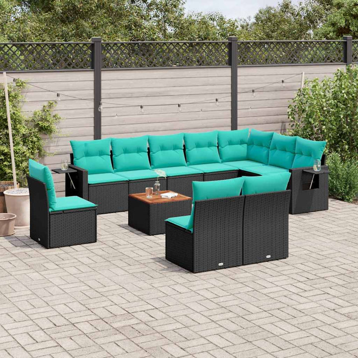 11-delt havesofasæt med hynder sort polyrattan