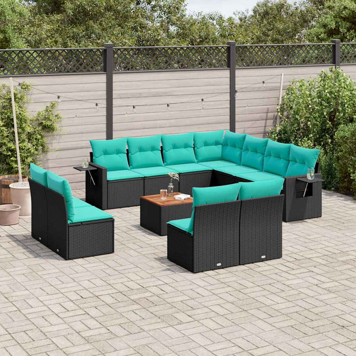 12-delt havesofasæt med hynder sort polyrattan