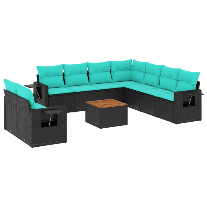 havesofasæt med 10 hynder sort polyrattan