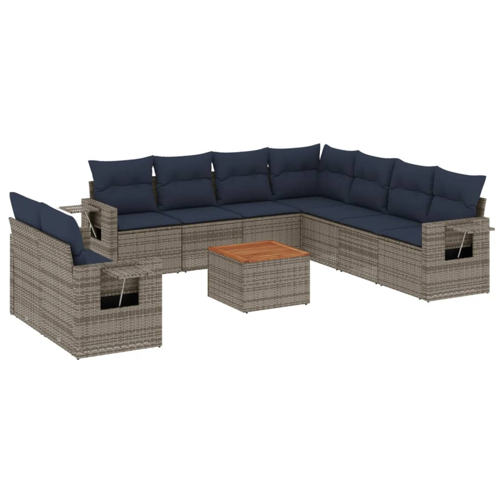 havesofasæt med 10 dele og hynder grå polyrattan