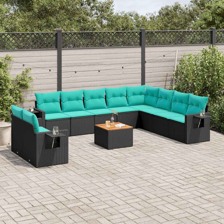 11-delt havesofasæt med hynder sort polyrattan