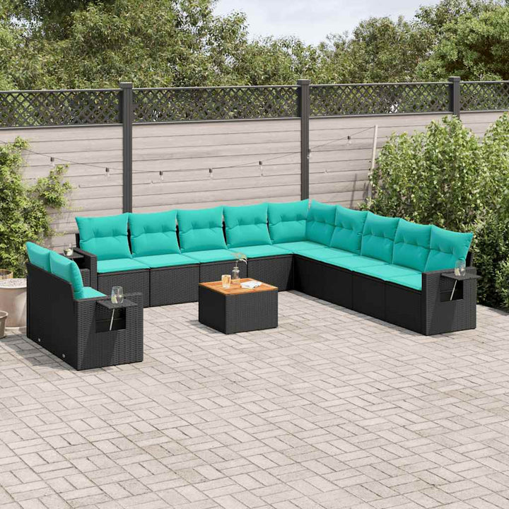 12-delt havesofasæt med hynder sort polyrattan