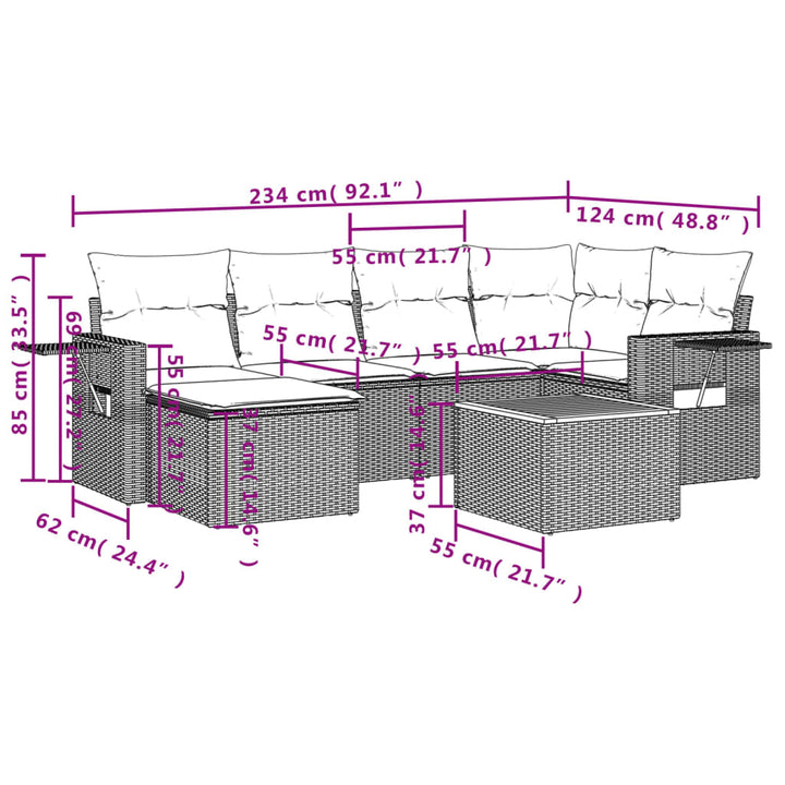 sofasæt til haven 7 dele med hynder polyrattan sort