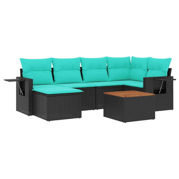 havesofasæt med 7 hynder sort polyrattan