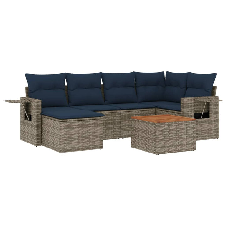 havesofasæt med 7 dele og hynder grå polyrattan