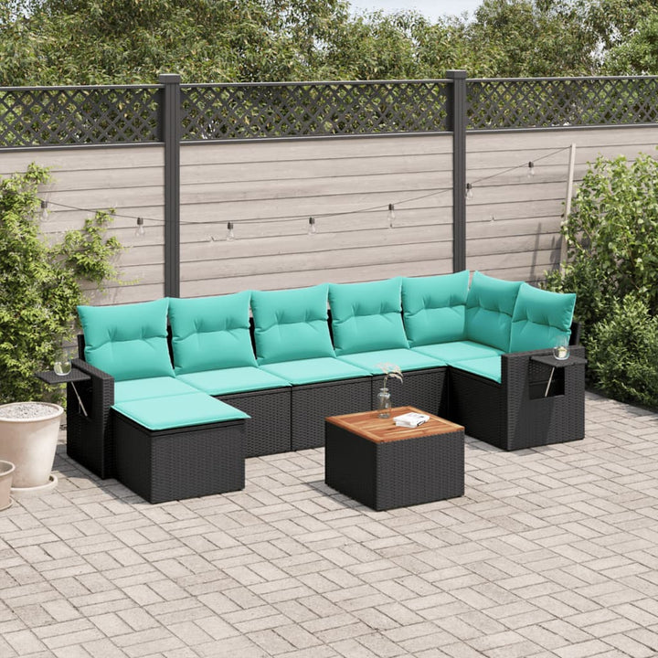 8-delt havesofasæt med hynder sort polyrattan