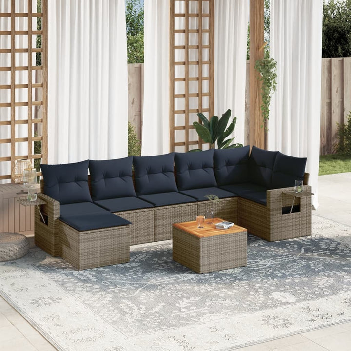 havesofasæt med 8 hynder grå polyrattan