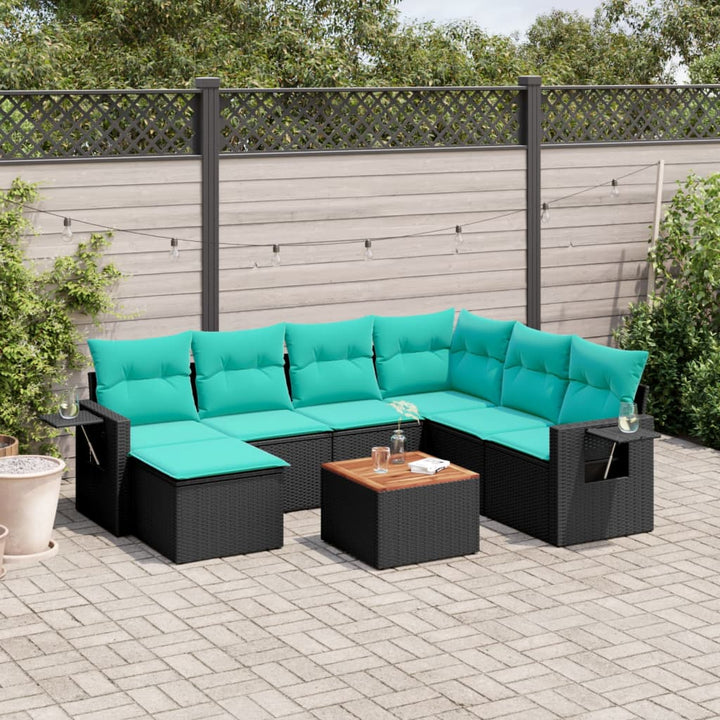 8-delt havesofasæt med hynder sort polyrattan