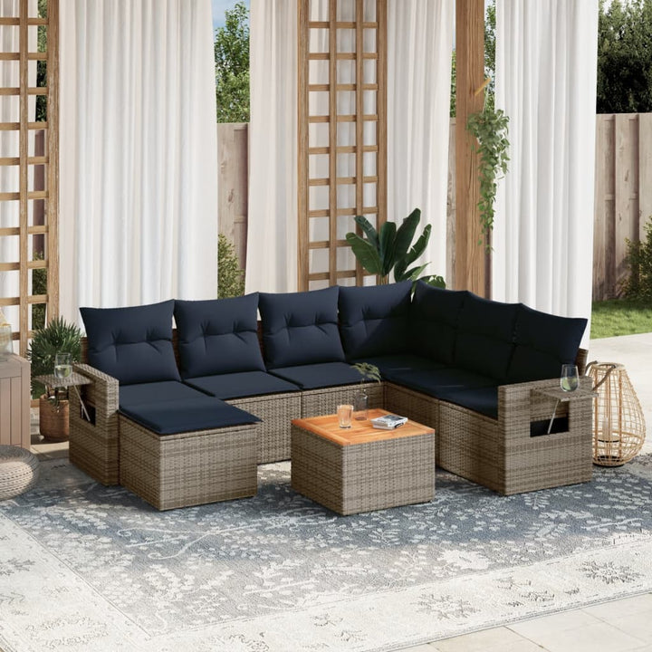 havesofasæt med 8 hynder grå polyrattan