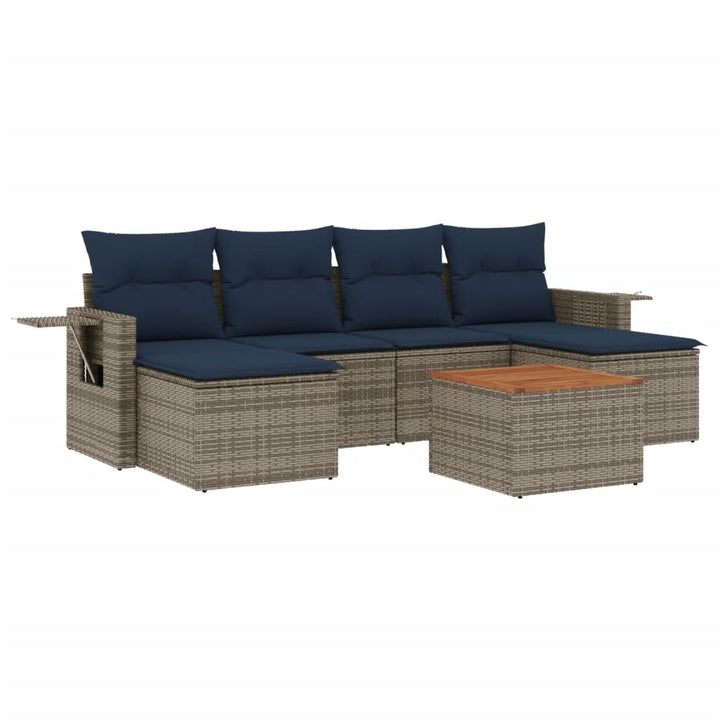 havesofasæt med 7 dele og hynder grå polyrattan