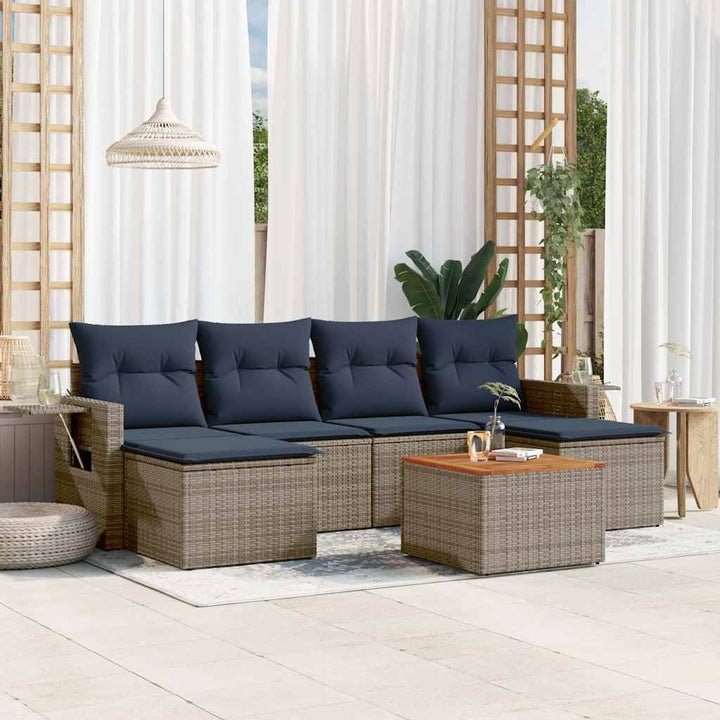 havesofasæt med 7 dele og hynder grå polyrattan