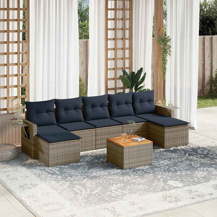 havesofasæt med 8 hynder grå polyrattan