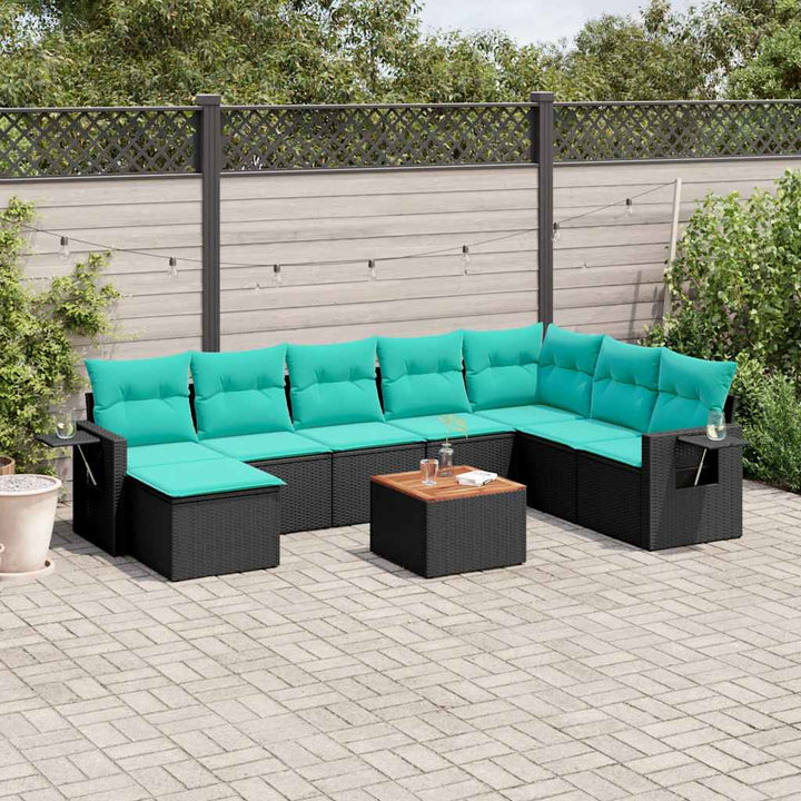 havesofasæt med 9 dele og hynder sort polyrattan