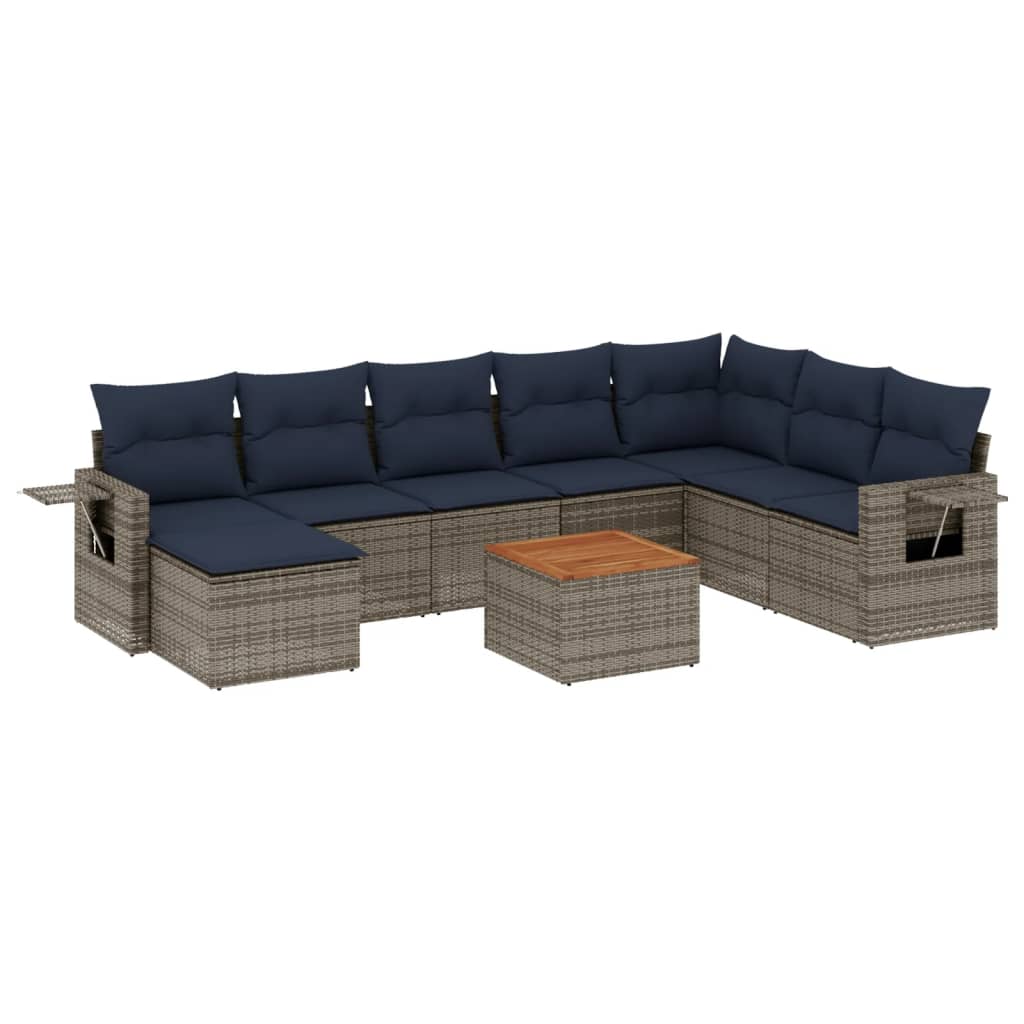 havesofasæt med 9 dele og hynder grå polyrattan