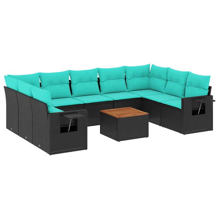 havesofasæt med 10 hynder sort polyrattan